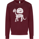 A Dinosaur Skeleton With a Full Moon Halloween Kids Sweatshirt Jumper Maroon