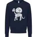 A Dinosaur Skeleton With a Full Moon Halloween Kids Sweatshirt Jumper Navy Blue