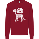 A Dinosaur Skeleton With a Full Moon Halloween Kids Sweatshirt Jumper Red