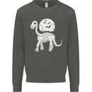 A Dinosaur Skeleton With a Full Moon Halloween Kids Sweatshirt Jumper Storm Grey