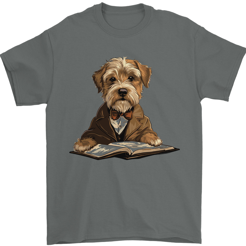 A Dog Reading a Book Mens T-Shirt 100% Cotton Charcoal