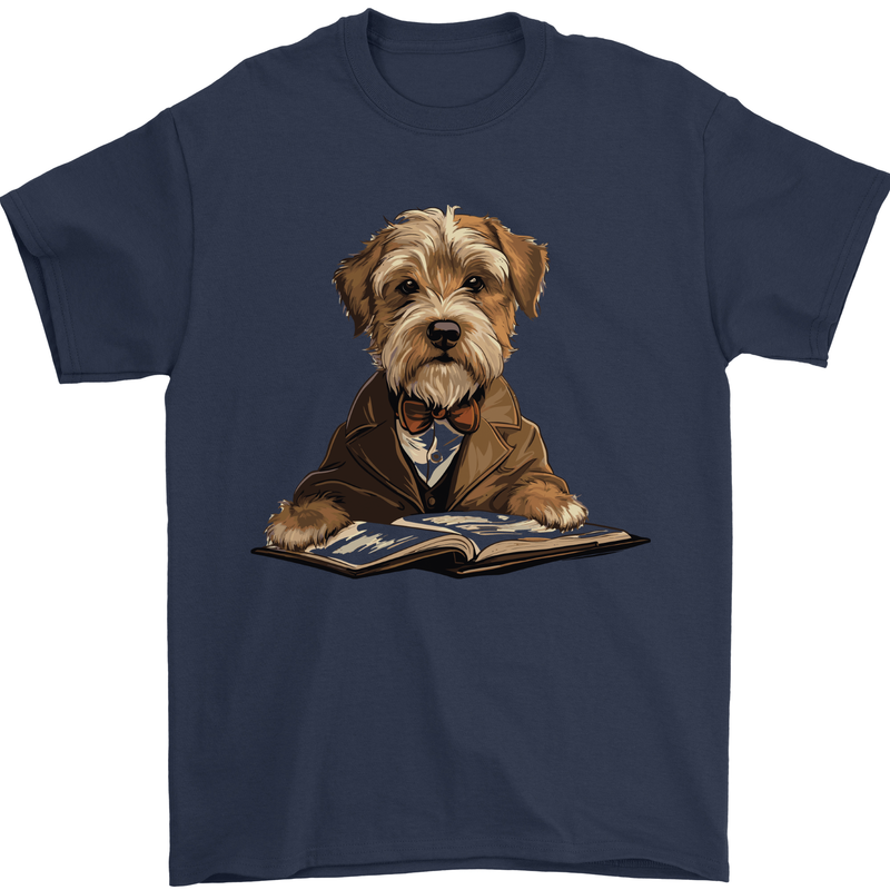 A Dog Reading a Book Mens T-Shirt 100% Cotton Navy Blue