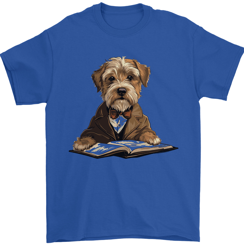 A Dog Reading a Book Mens T-Shirt 100% Cotton Royal Blue
