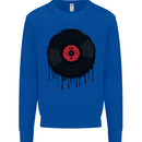 A Dripping Vinyl Record Turntable Decks DJ Kids Sweatshirt Jumper Royal Blue