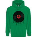 A Dripping Vinyl Record Turntable Decks DJ Mens 80% Cotton Hoodie Irish Green