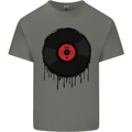 A Dripping Vinyl Record Turntable Decks DJ Mens Cotton T-Shirt Tee Top Charcoal