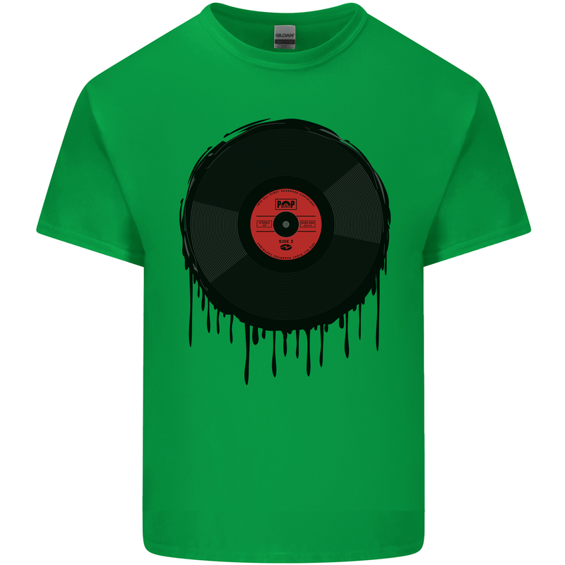 A Dripping Vinyl Record Turntable Decks DJ Mens Cotton T-Shirt Tee Top Irish Green