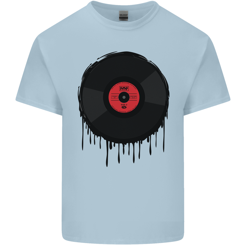 A Dripping Vinyl Record Turntable Decks DJ Mens Cotton T-Shirt Tee Top Light Blue
