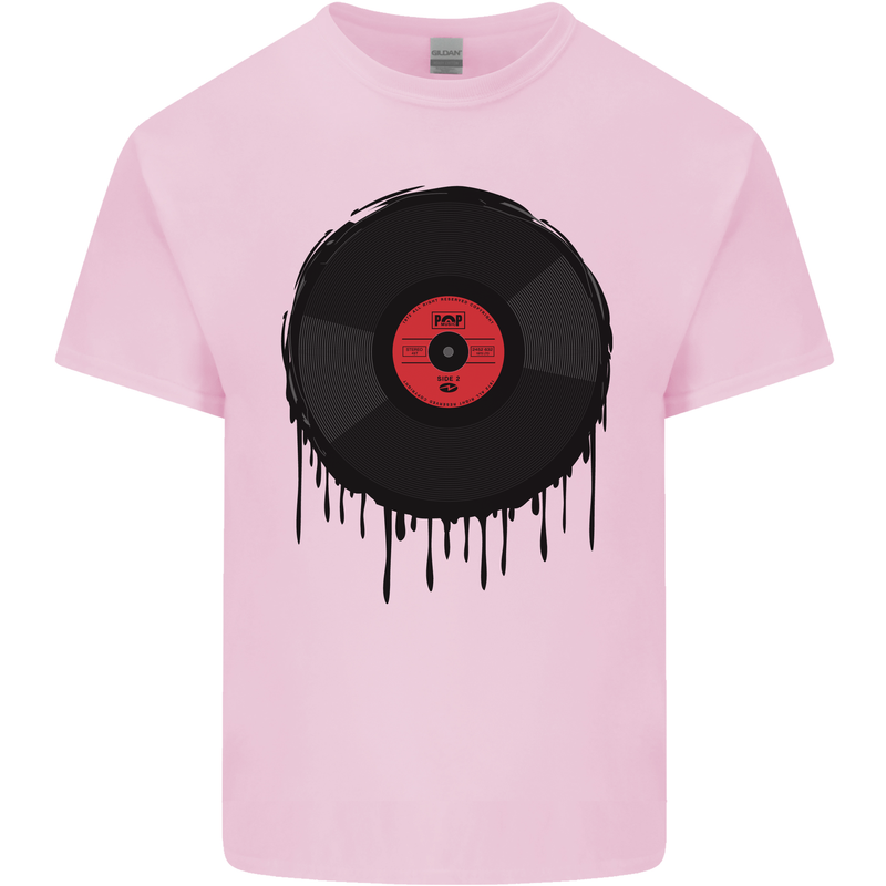 A Dripping Vinyl Record Turntable Decks DJ Mens Cotton T-Shirt Tee Top Light Pink