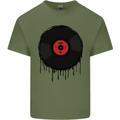A Dripping Vinyl Record Turntable Decks DJ Mens Cotton T-Shirt Tee Top Military Green