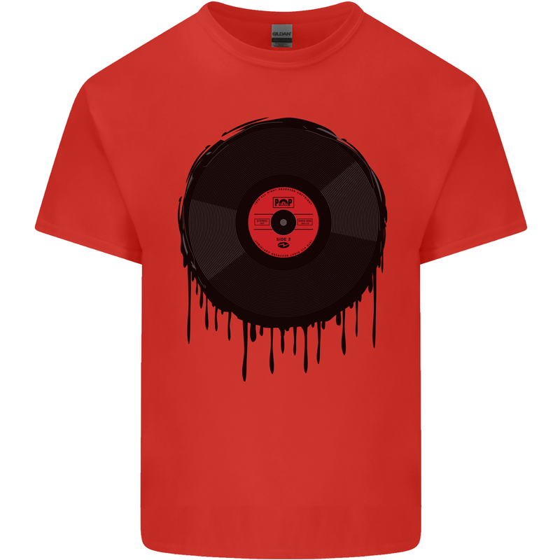 A Dripping Vinyl Record Turntable Decks DJ Mens Cotton T-Shirt Tee Top Red