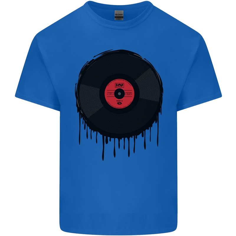 A Dripping Vinyl Record Turntable Decks DJ Mens Cotton T-Shirt Tee Top Royal Blue