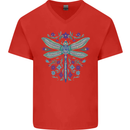 A Floral Dragonfly Mens V-Neck Cotton T-Shirt Red