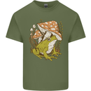A Frog and Mushrooms Foraging Mycology Fungi Mens Cotton T-Shirt Tee Top Military Green