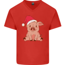 A Happy Christmas Pig Funny Xmas Mens V-Neck Cotton T-Shirt Red