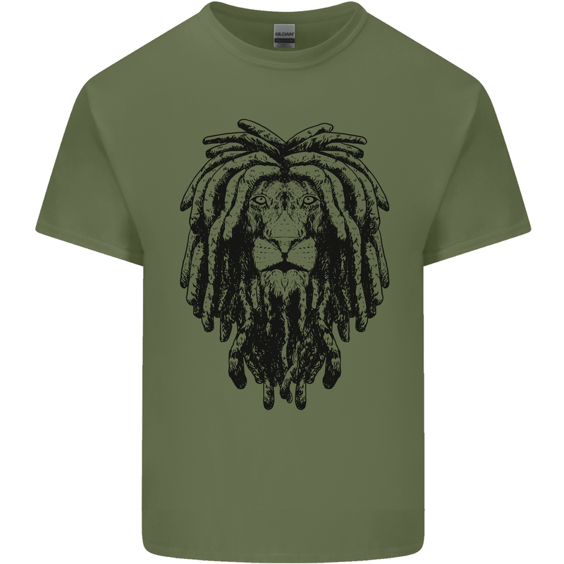 A Rasta Lion With Dreadlocks Jamaican Reggae Mens Cotton T-Shirt Tee Top Military Green