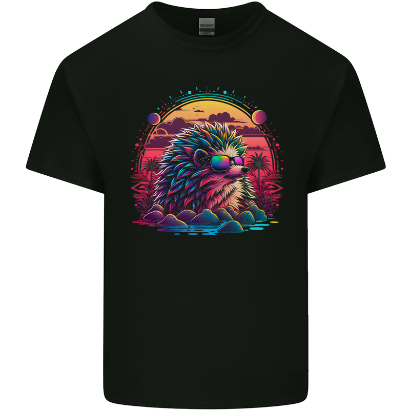 A Retro Hedgehog Mens Cotton T-Shirt Tee Top Black