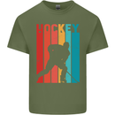 A Retro Ice Hockey Player Mens Cotton T-Shirt Tee Top Military Green