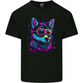 A Retrowave Husky Dog Mens Cotton T-Shirt Tee Top Black