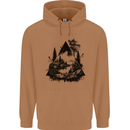Abstract Outdoors Camping Bushcraft Hiking Trekking Mens 80% Cotton Hoodie Caramel Latte