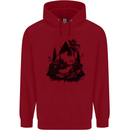 Abstract Outdoors Camping Bushcraft Hiking Trekking Mens 80% Cotton Hoodie Red