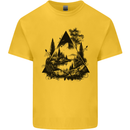 Abstract Outdoors Camping Bushcraft Hiking Trekking Mens Cotton T-Shirt Tee Top Yellow