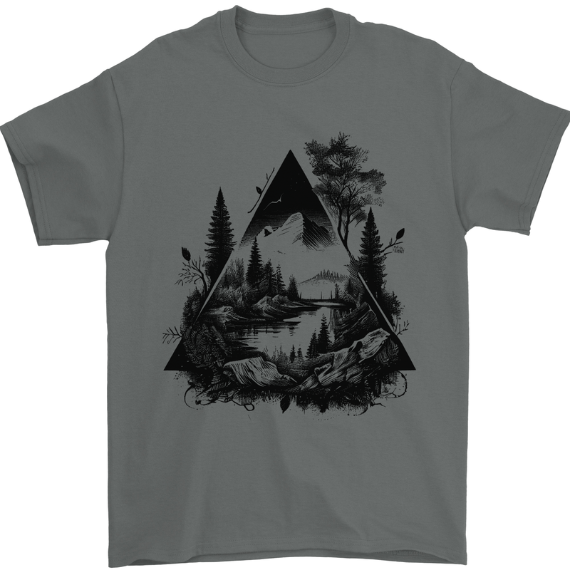 Abstract Outdoors Camping Bushcraft Hiking Trekking Mens T-Shirt 100% Cotton Charcoal