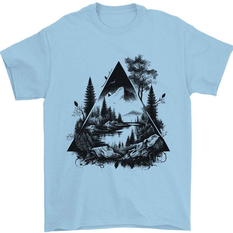 Abstract Outdoors Camping Bushcraft Hiking Trekking Mens T-Shirt 100% Cotton Light Blue