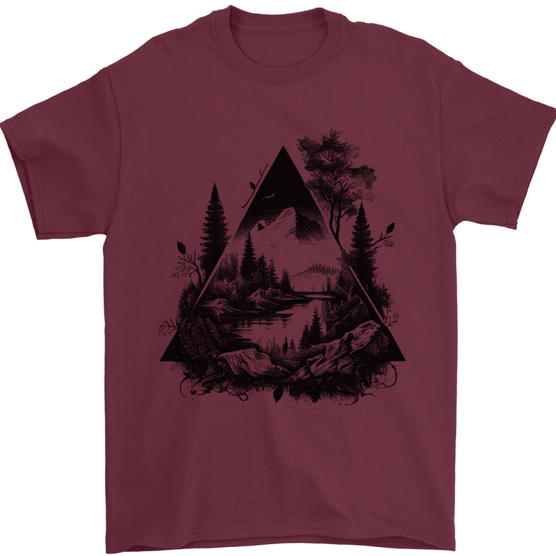 Abstract Outdoors Camping Bushcraft Hiking Trekking Mens T-Shirt 100% Cotton Maroon