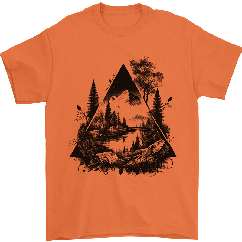 Abstract Outdoors Camping Bushcraft Hiking Trekking Mens T-Shirt 100% Cotton Orange