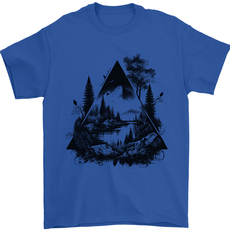 Abstract Outdoors Camping Bushcraft Hiking Trekking Mens T-Shirt 100% Cotton Royal Blue
