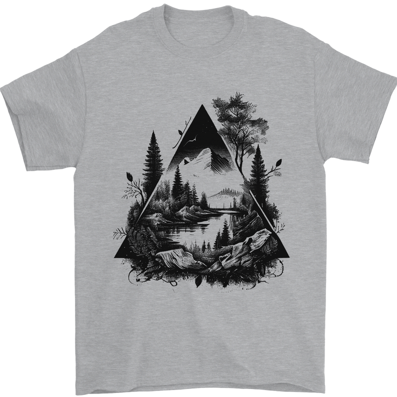 Abstract Outdoors Camping Bushcraft Hiking Trekking Mens T-Shirt 100% Cotton Sports Grey