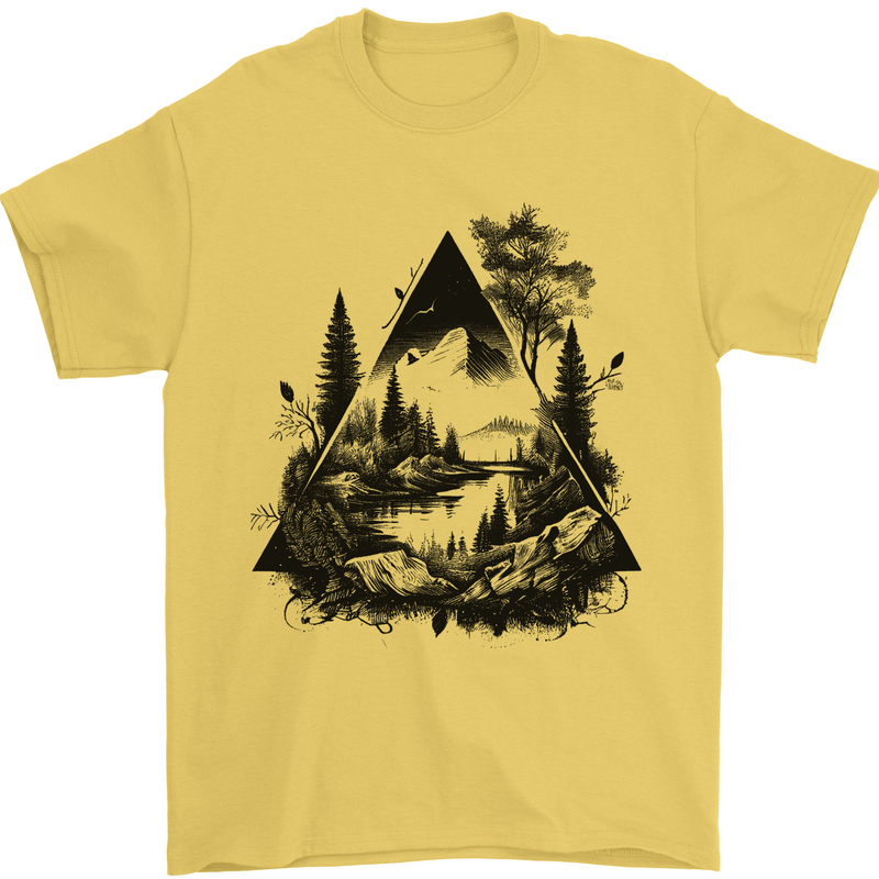Abstract Outdoors Camping Bushcraft Hiking Trekking Mens T-Shirt 100% Cotton Yellow