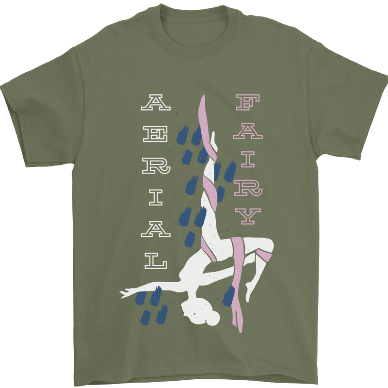 Aerial Fairy Silks Gymnastics Acrobatics Mens T-Shirt 100% Cotton Military Green