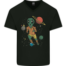 Alien Football Player Space Planets Soccer Mens V-Neck Cotton T-Shirt Black