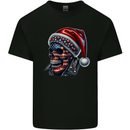 American Christmas Skull Xmas USA Flag Biker Mens Cotton T-Shirt Tee Top Black