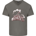 An Army Biker With Tank Skull Motorcycle Mens V-Neck Cotton T-Shirt Charcoal