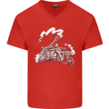 An Army Biker With Tank Skull Motorcycle Mens V-Neck Cotton T-Shirt Red