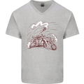 An Army Biker With Tank Skull Motorcycle Mens V-Neck Cotton T-Shirt Sports Grey