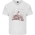 An Army Biker With Tank Skull Motorcycle Mens V-Neck Cotton T-Shirt White
