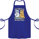 An Owl & Cat Book Reading Bibliophile Cotton Apron 100% Organic Royal Blue