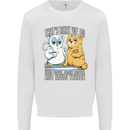 An Owl & Cat Book Reading Bibliophile Mens Sweatshirt Jumper White