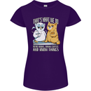 An Owl & Cat Book Reading Bibliophile Womens Petite Cut T-Shirt Purple