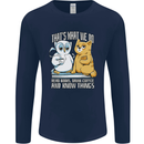 An Owl & Cat Book Reading Bookworm Mens Long Sleeve T-Shirt Navy Blue