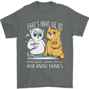 An Owl & Cat Book Reading Bookworm Mens T-Shirt 100% Cotton Charcoal
