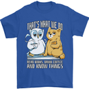An Owl & Cat Book Reading Bookworm Mens T-Shirt 100% Cotton Royal Blue