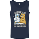 An Owl & Cat Book Reading Bookworm Mens Vest Tank Top Navy Blue