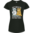 An Owl & Cat Book Reading Bookworm Womens Petite Cut T-Shirt Black