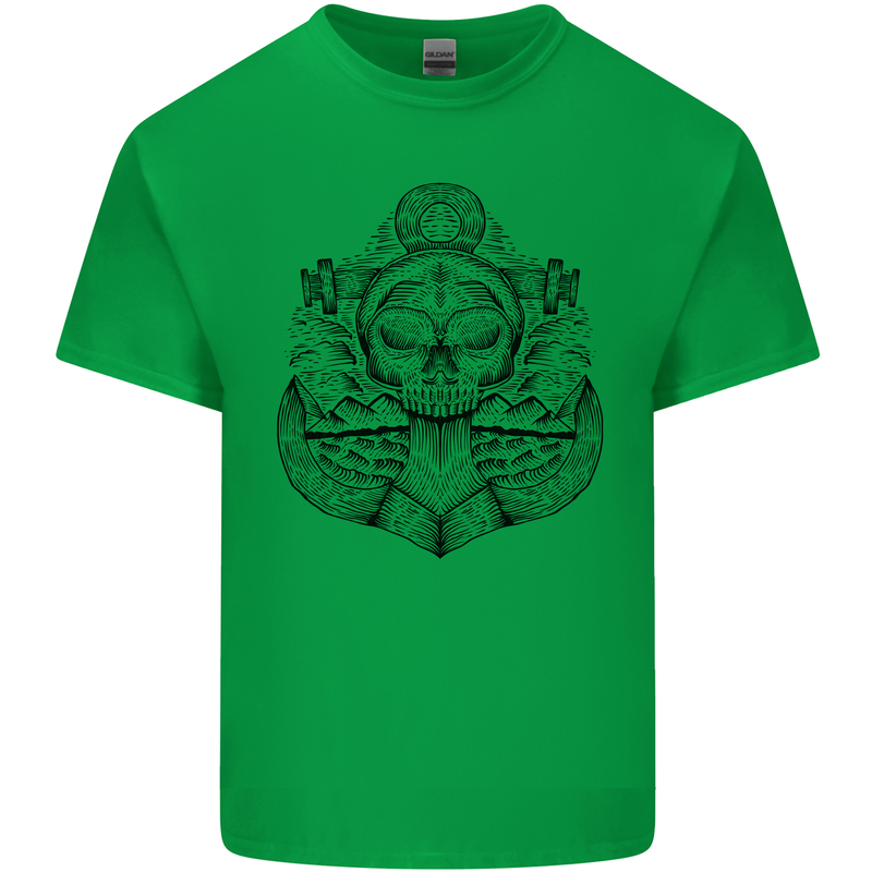 Anchor Skull Sailor Sailing Captain Pirate Ship Mens Cotton T-Shirt Tee Top Irish Green