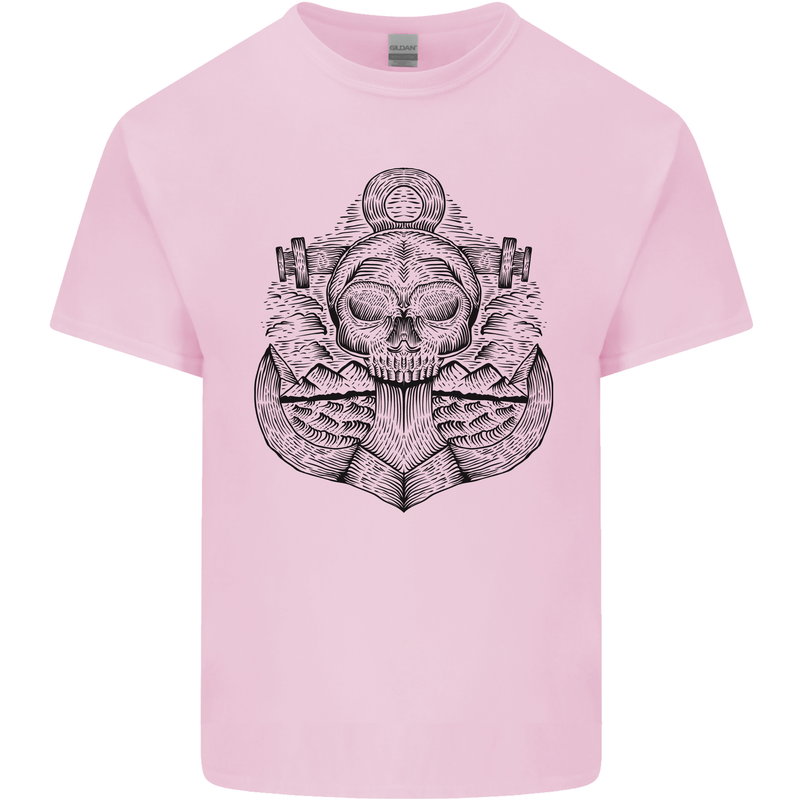 Anchor Skull Sailor Sailing Captain Pirate Ship Mens Cotton T-Shirt Tee Top Light Pink